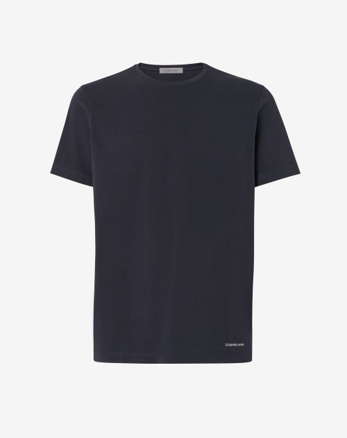 T-shirt col rond bleu marine en coton avec logo