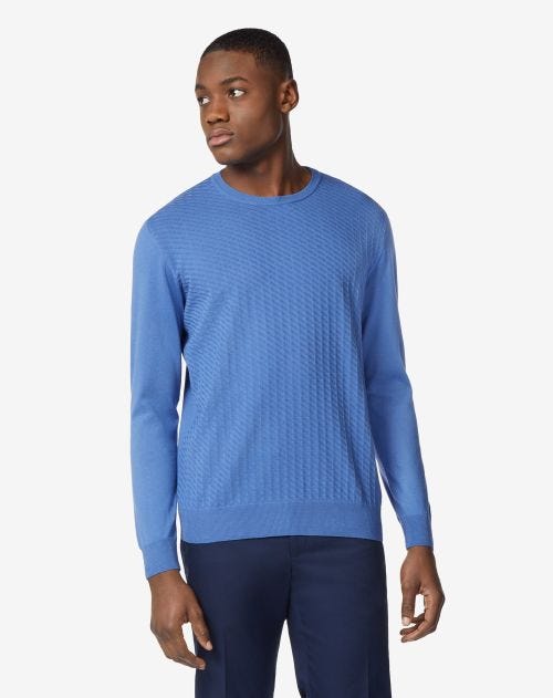 Blue Pima cotton crewneck sweater