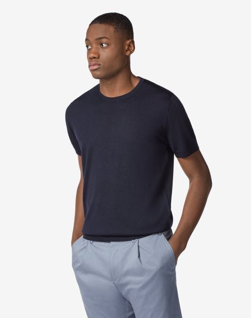 Navy blue ultra-light wool-t-shirt 