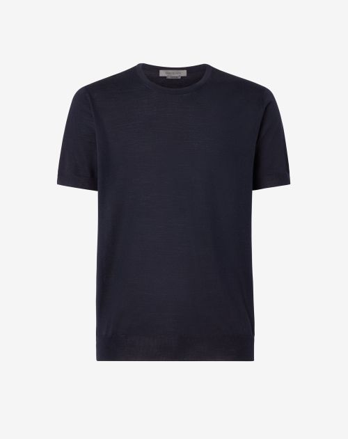 T-shirt bleu en maille et laine ultra-légère