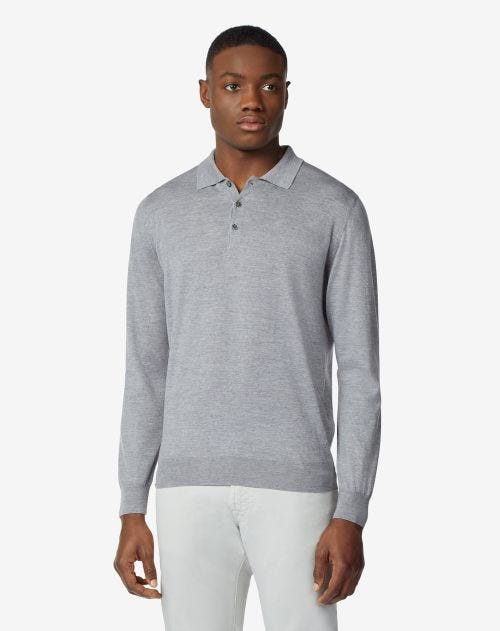 Grey ultra-light cotton polo shirt