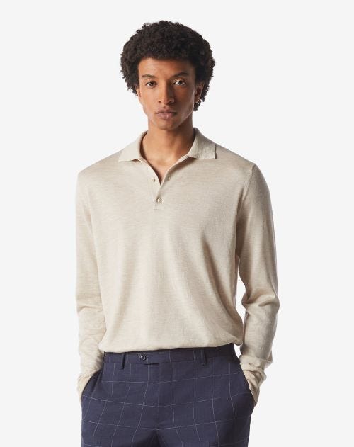 Beige ultra-light cotton blend polo shirt