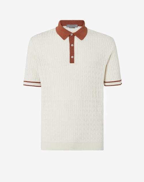 Beige cotton and silk short-sleeve polo 