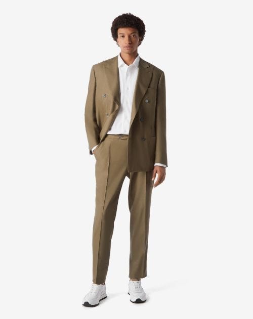 Green linen and natural stretch wool suit