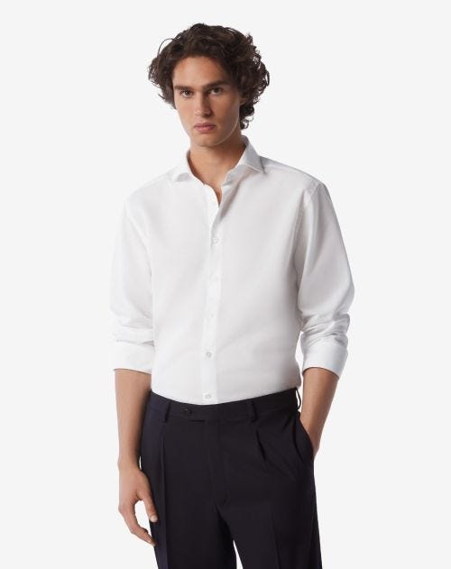 Camicia bianco ottico in cotone e lino