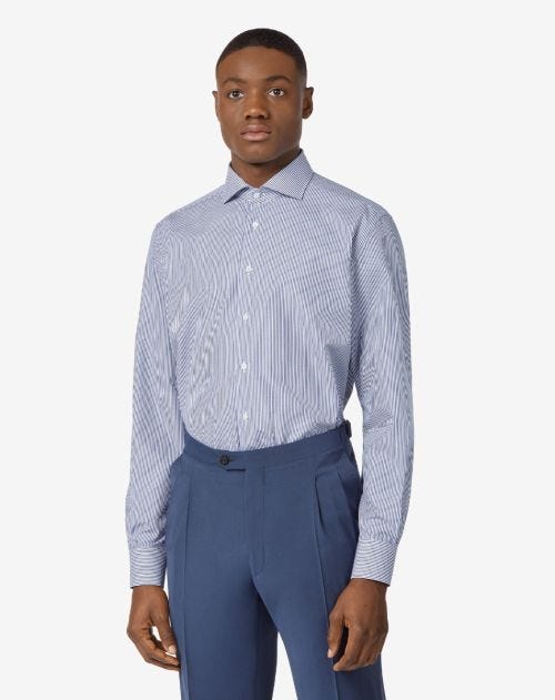 Blue melange cotton twill shirt