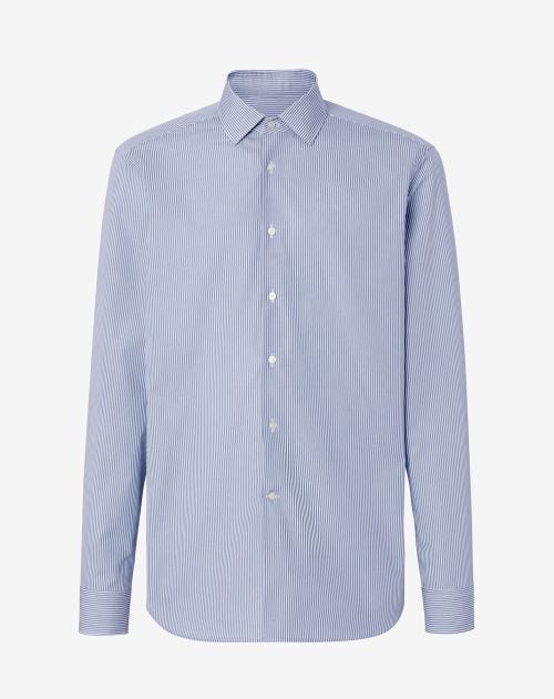 Camicia blu melange in puro cotone