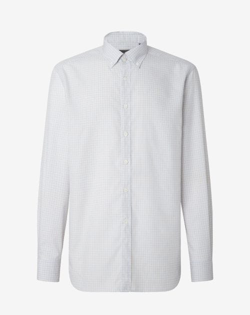 Light blue and beige microcheck cotton shirt