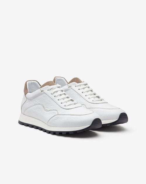 White leather sneakers with runner sole