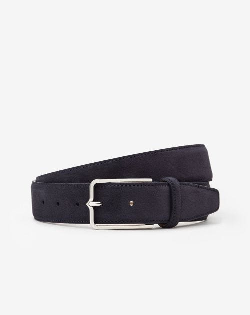 Navy Blue suede belt with brass buckle