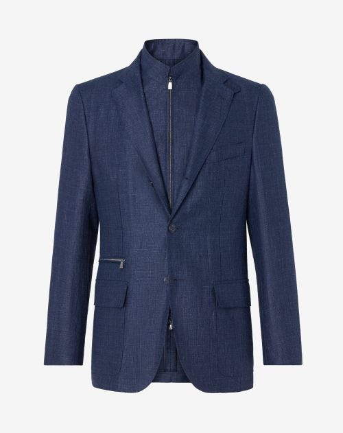 Blue three-button linen and wool jacket