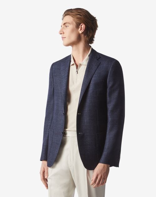 Blue two-button wool and silk jacket