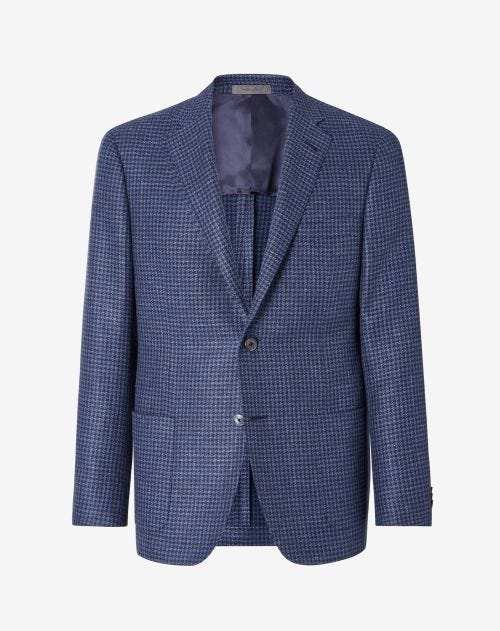 Blue two-button twill wool and linen jacket