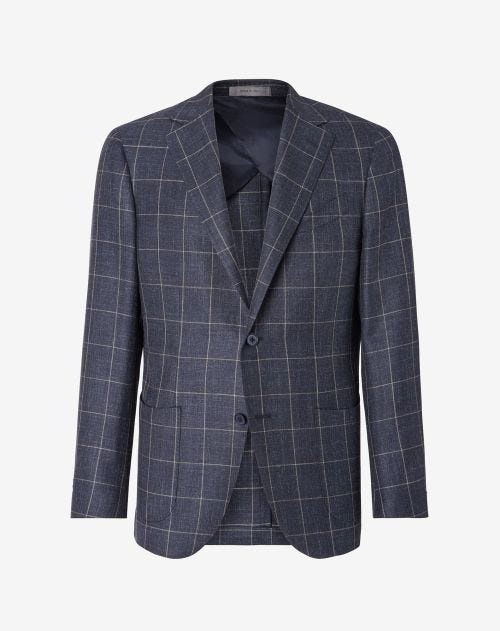 Dark blue two-button wool and linen jacket