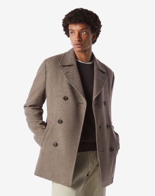 Beige wool and cashmere peacot coat