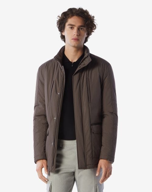 Brown technical fabric field jacket