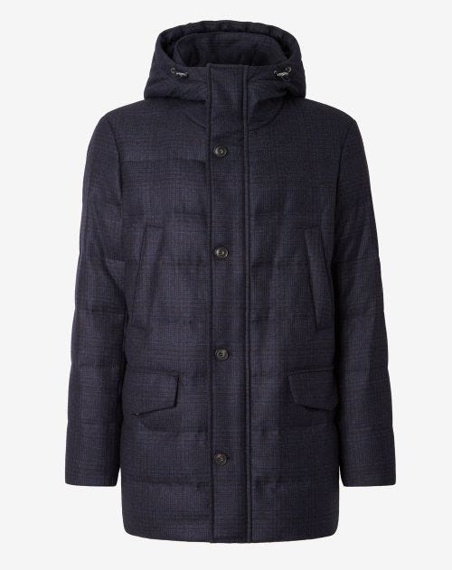 Blue Prince of Wales wool padded goose down jacket