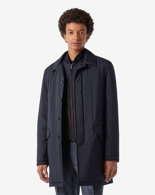 Navy blue technical fabric trench