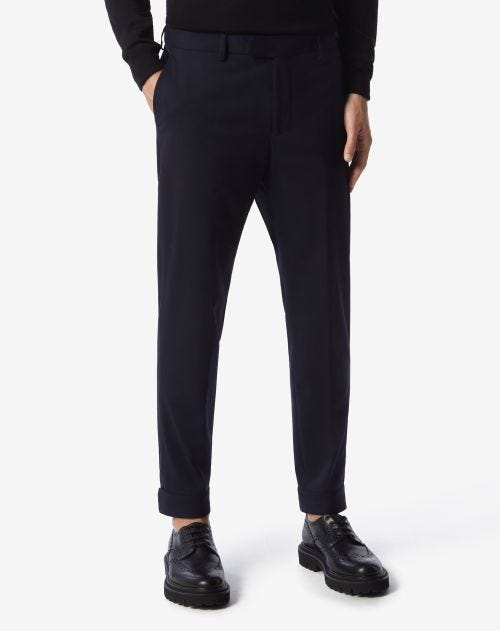 Navy blue stretch cotton chino trousers