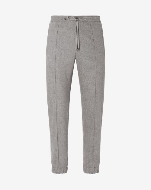 Grey wool and cashmere stretch jogger pants with drawstring waistband