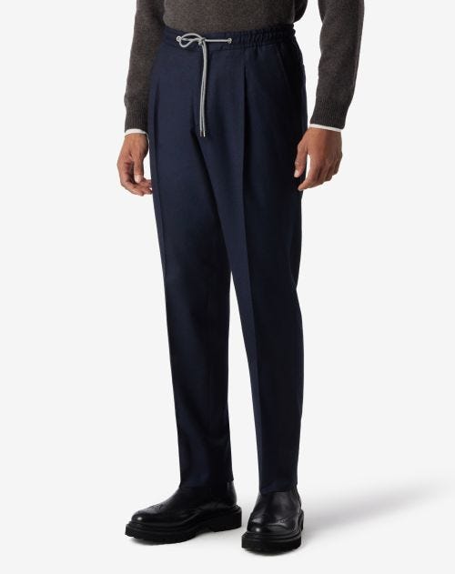 Navy blue wool flannel 1 pleated trousers
