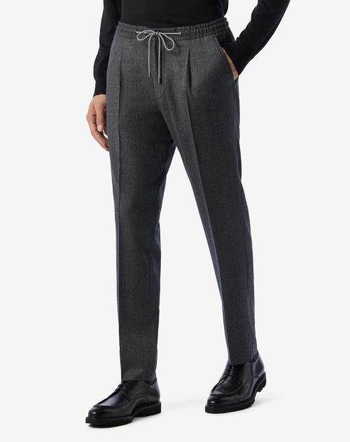Dark grey wool flannel 1 pleated trousers