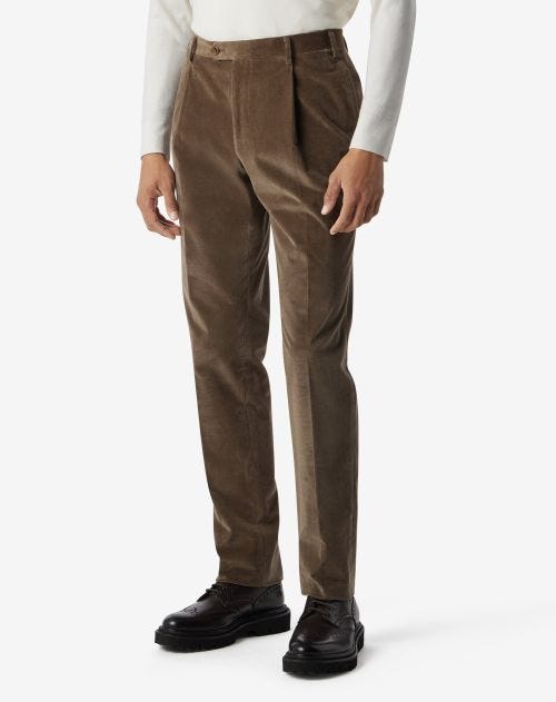 Brown ribbed velvet 1 pleated trousers
