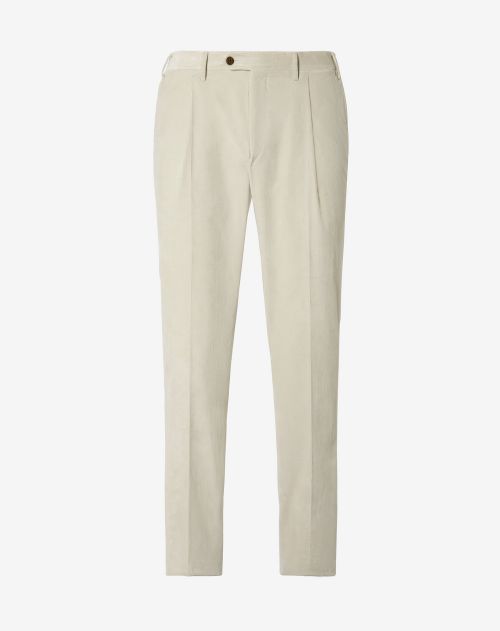 White ribbed velvet 1 pleated trousers