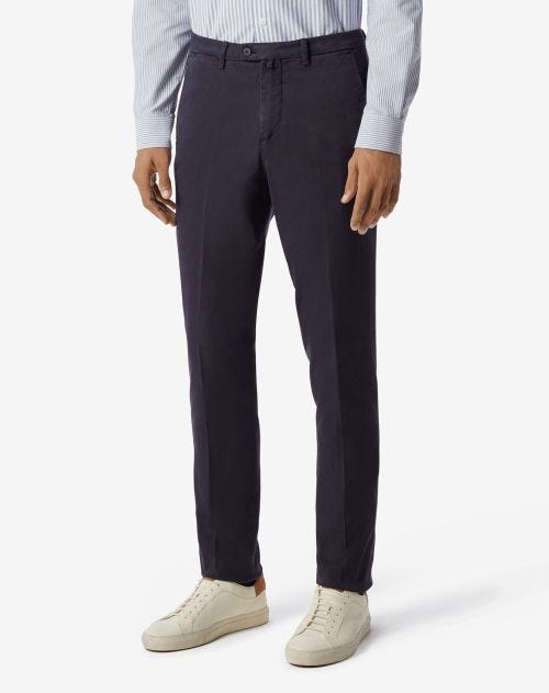 Pantalon bleu marine en coton et lyocell