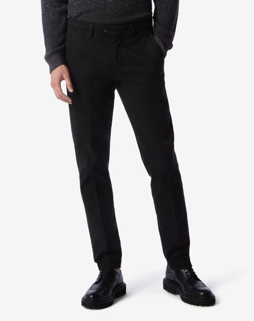 Black cotton and lyocell trousers
