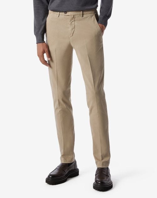 Taupe cotton and lyocell trousers