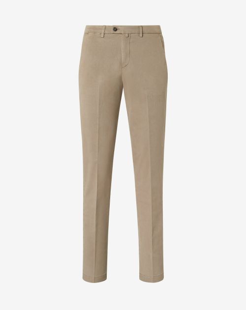 Taupe cotton and lyocell trousers