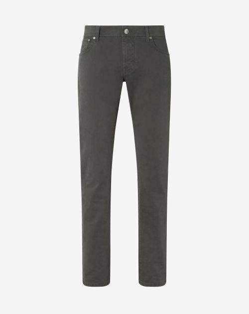 Dark green 5-pocket stretch cotton trousers