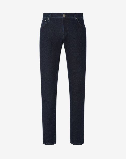 Navy blue denim and cashmere 5- pockets jeans
