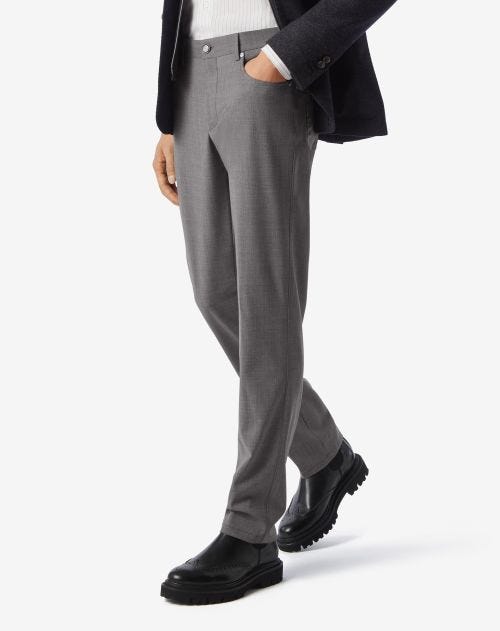 Grey cotton and cashmere 5-pockets trousers