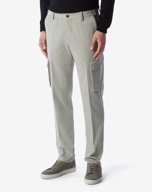 Pantaloni cargo grigio chiaro in cotone stretch
