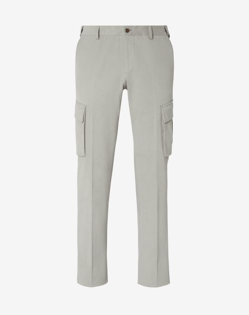 Pantalon cargo gris clair en coton stretch