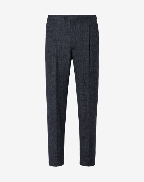 Navy blue 2 pleated wool and cotton trousers 