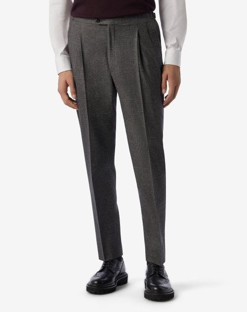 Pantalon gris avec 2 pinces en laine et coton 