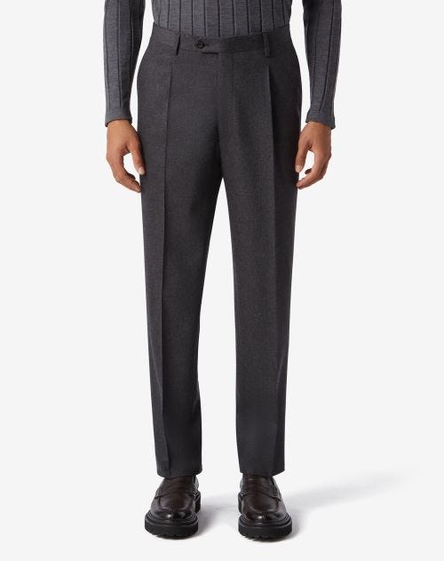 Pantaloni grigi con 1 pince in lana e cashmere
