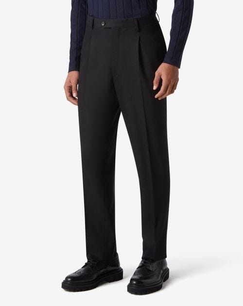 Black 1pleated wool and cashmere trousers
