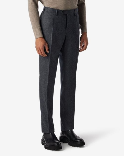 Grey pure 1 pleated wool trousers