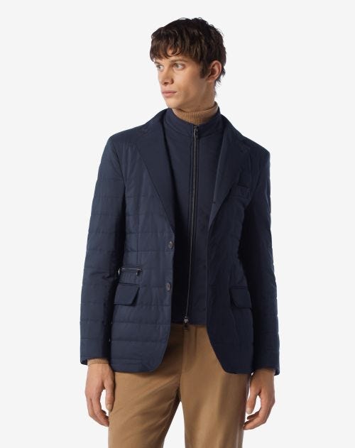 Navy blue tecno poplin quilted jacket with detachable vest