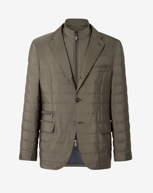 Green tecno poplin quilted jacket with detachable vest