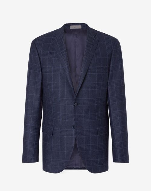 Blue 2-button overcheck fancy twill wool jacket