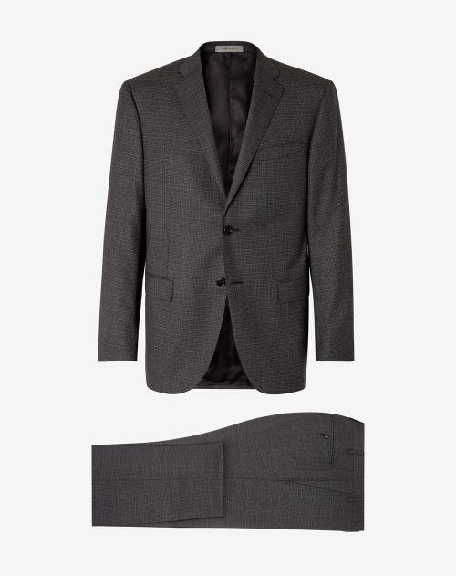Grey stretch wool suit with micro-pattern