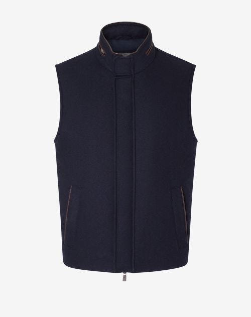 Navy blue tecno twill wool padded vest