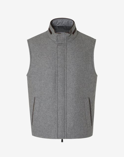 Grey tecno twill wool padded vest