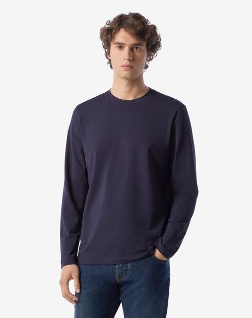 Blue extra-soft cotton jersey pullover