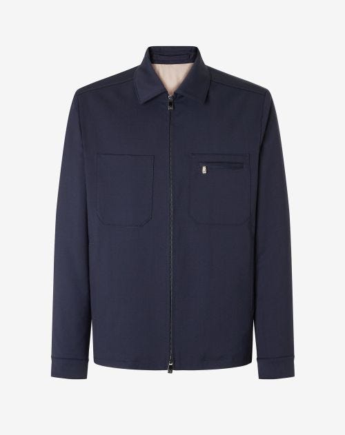 Navy blue technical Cordwool fabric overshirt